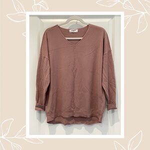 Zenana Outfitters Mauve V-Neck Relaxed Sweater